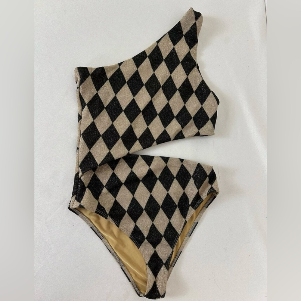 Beach Riot Diamond Shine Celine One Shoulder One Piece - Small Black Gold Womens